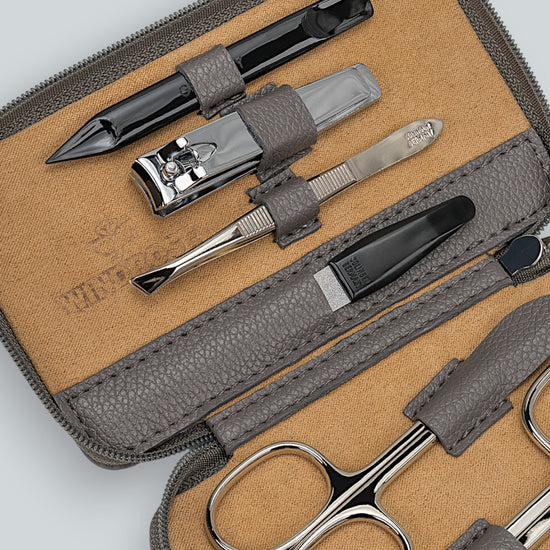 Manikür Etui 6-teilig in Grau - leder-accessoires.com