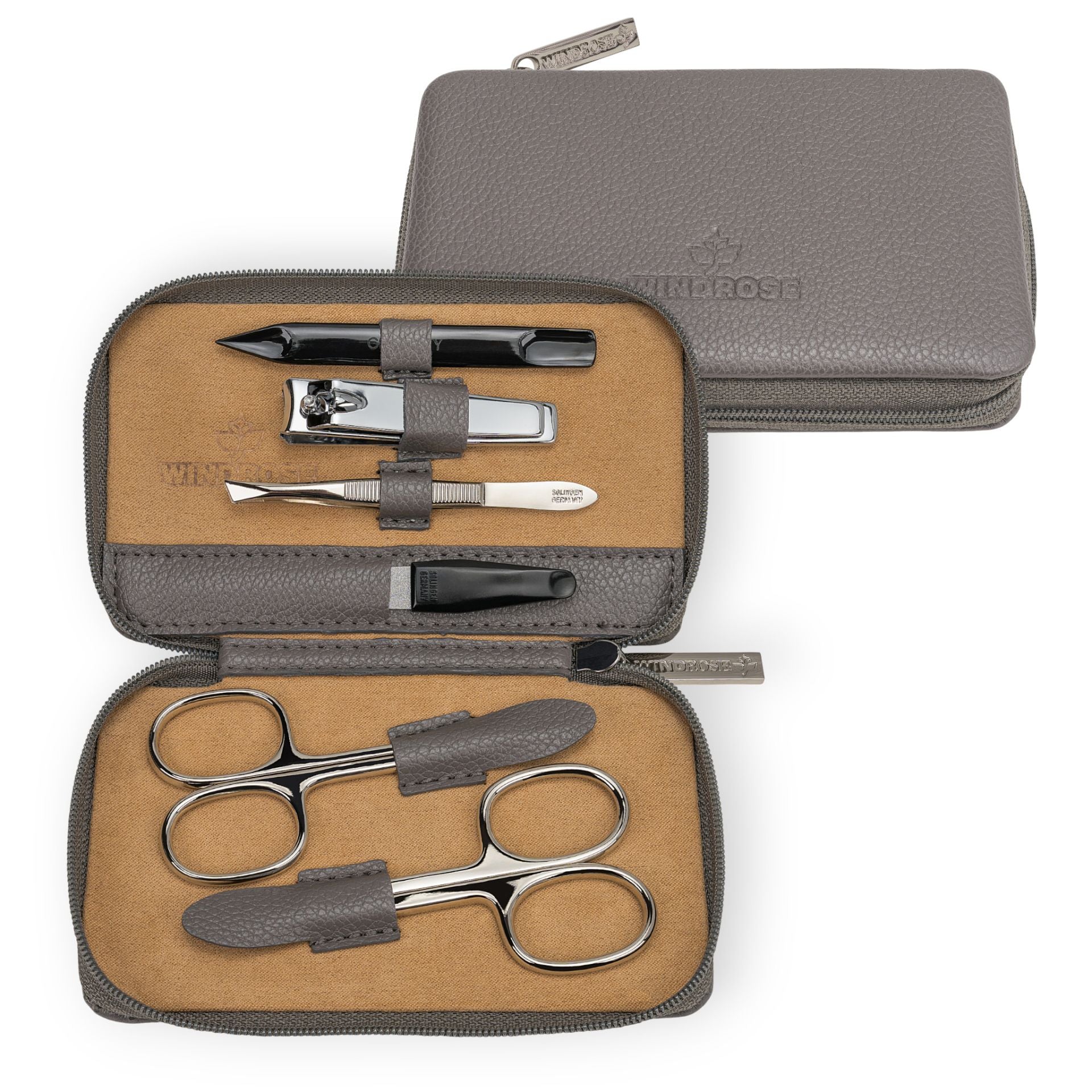 Manikür Etui 6-teilig in Grau - leder-accessoires.com