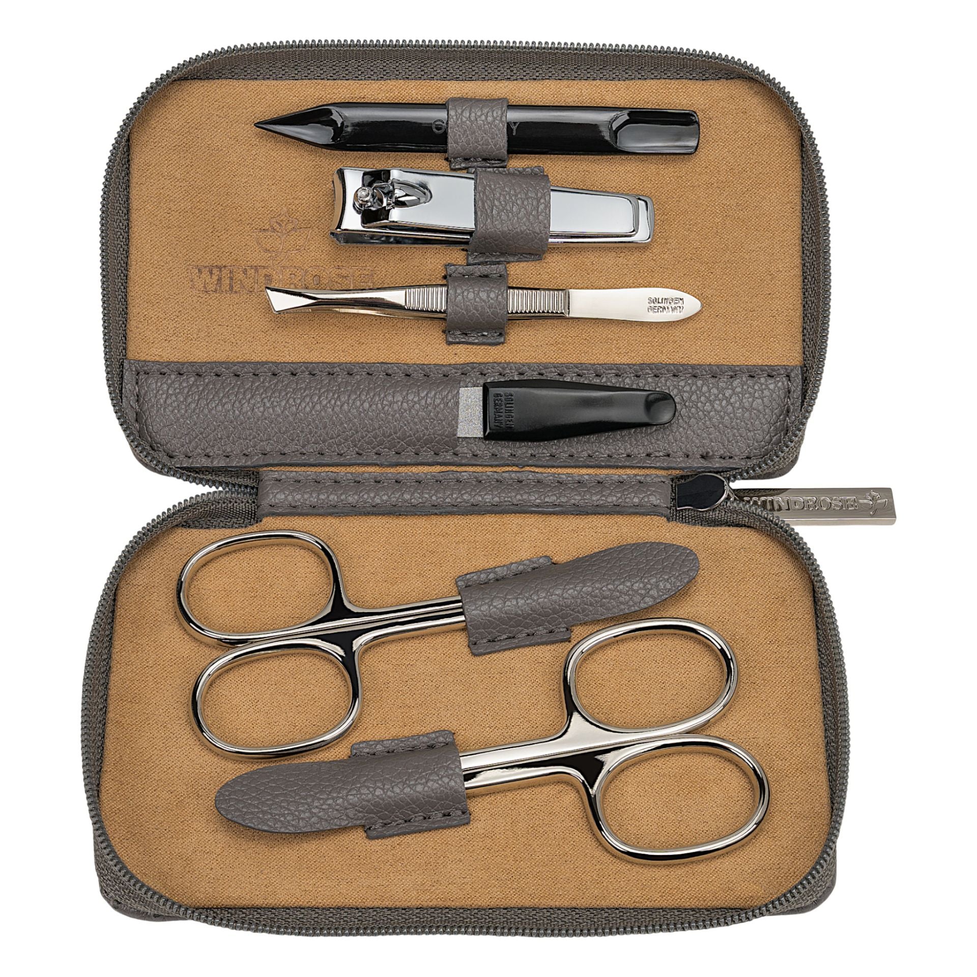 Manikür Etui 6-teilig in Grau - leder-accessoires.com