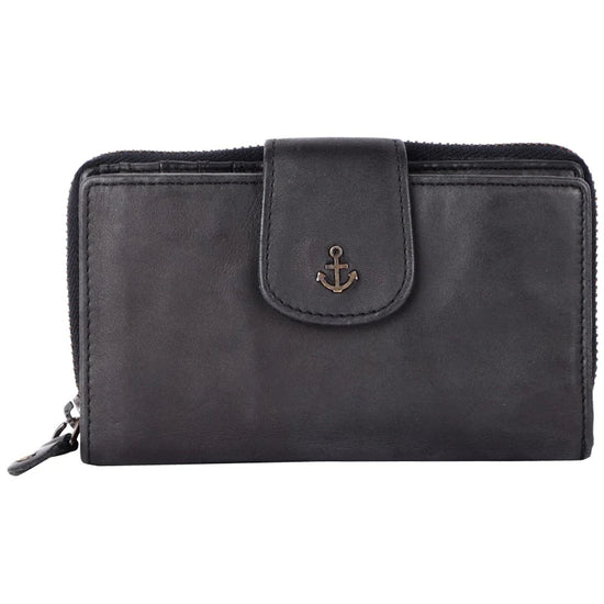 Geldbörse 16x9cm in Schwarz mit Reißverschluss und Lasche - leder-accessoires.com