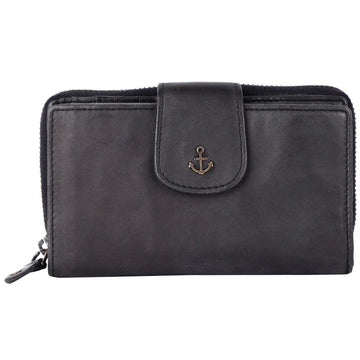 Geldbörse 16x9cm in Schwarz mit Reißverschluss und Lasche - leder-accessoires.com