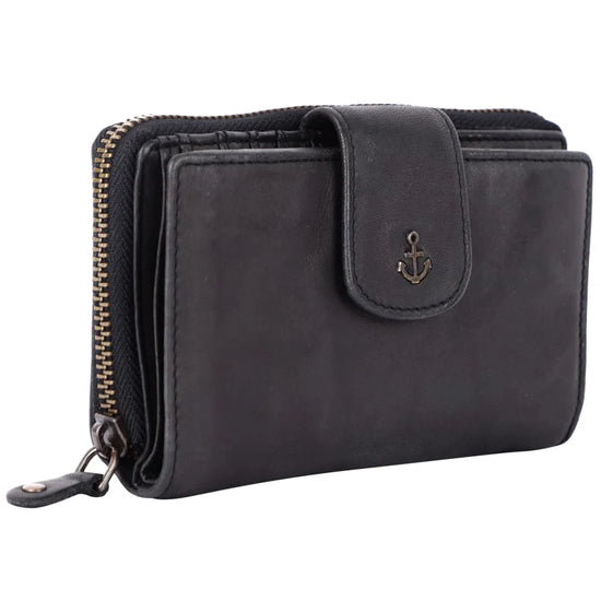 Geldbörse 16x9cm in Schwarz mit Reißverschluss und Lasche - leder-accessoires.com