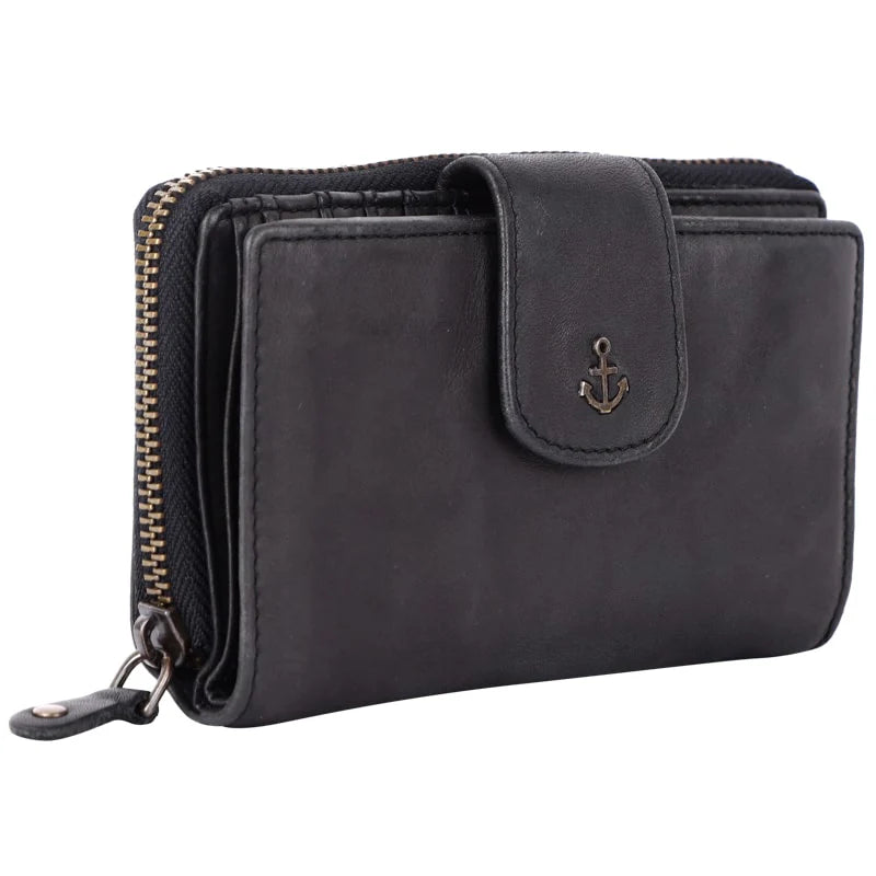 Geldbörse 16x9cm in Schwarz mit Reißverschluss und Lasche - leder-accessoires.com
