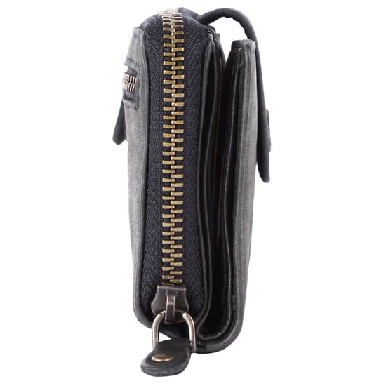 Geldbörse 16x9cm in Schwarz mit Reißverschluss und Lasche - leder-accessoires.com