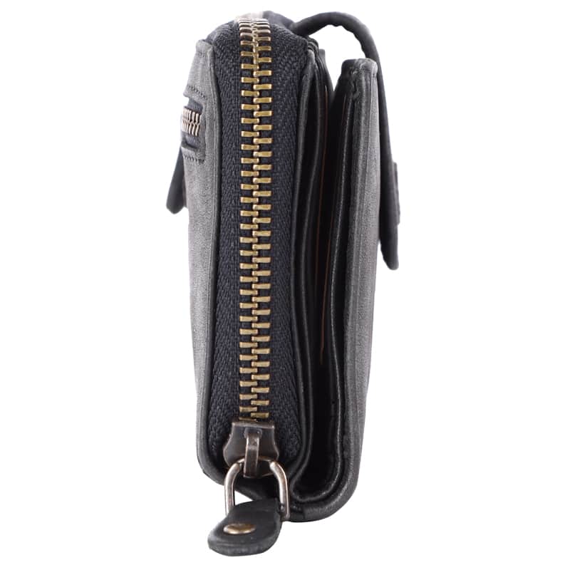 Geldbörse 16x9cm in Schwarz mit Reißverschluss und Lasche - leder-accessoires.com