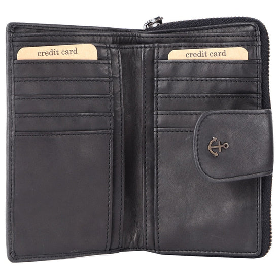 Geldbörse 16x9cm in Schwarz mit Reißverschluss und Lasche - leder-accessoires.com