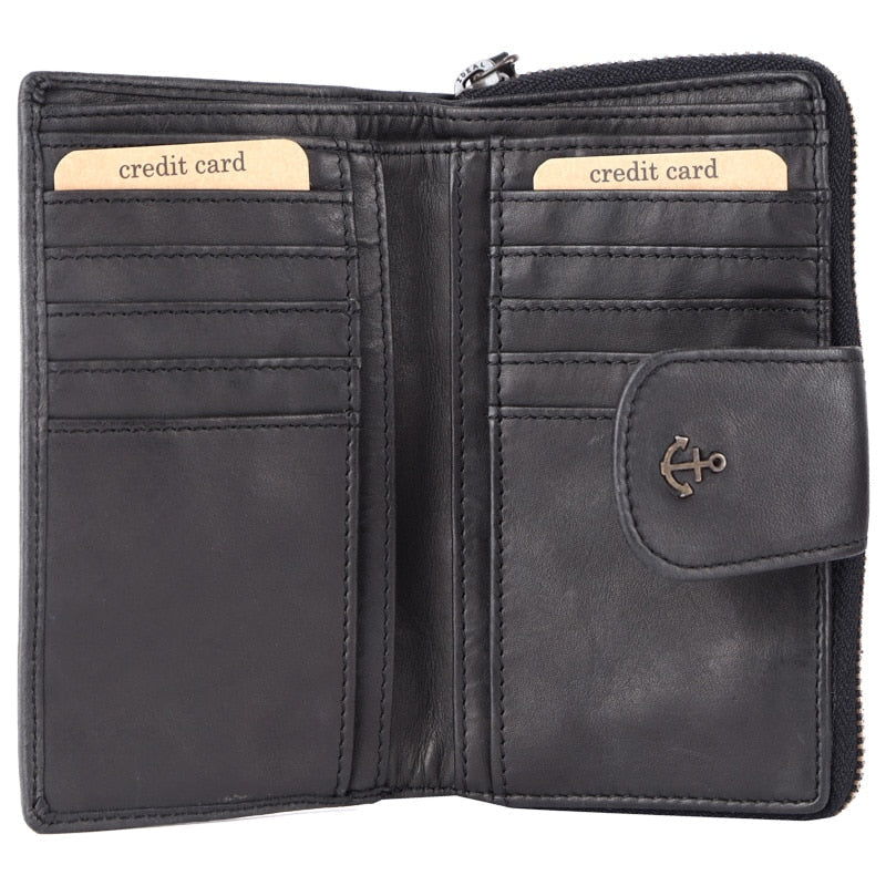 Geldbörse 16x9cm in Schwarz mit Reißverschluss und Lasche - leder-accessoires.com