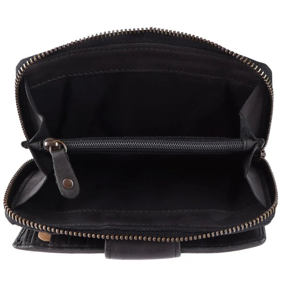 Geldbörse 16x9cm in Schwarz mit Reißverschluss und Lasche - leder-accessoires.com
