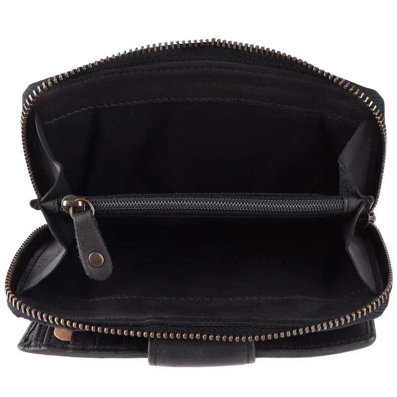 Geldbörse 16x9cm in Schwarz mit Reißverschluss und Lasche - leder-accessoires.com