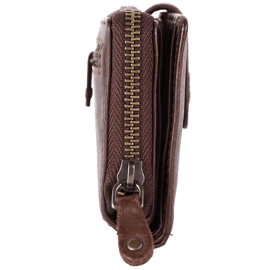 Geldbörse 16x9cm in Braun mit Reißverschluss und Lasche - leder-accessoires.com