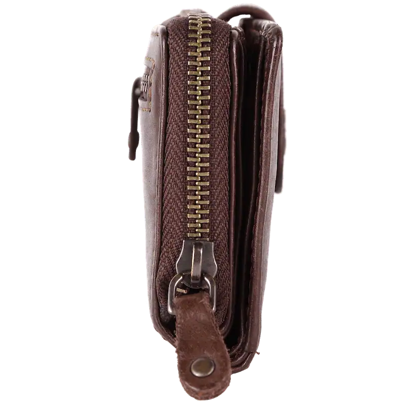Geldbörse 16x9cm in Braun mit Reißverschluss und Lasche - leder-accessoires.com
