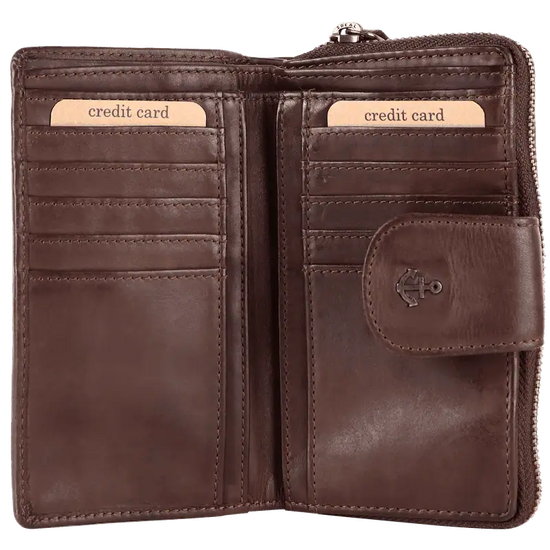 Geldbörse 16x9cm in Braun mit Reißverschluss und Lasche - leder-accessoires.com