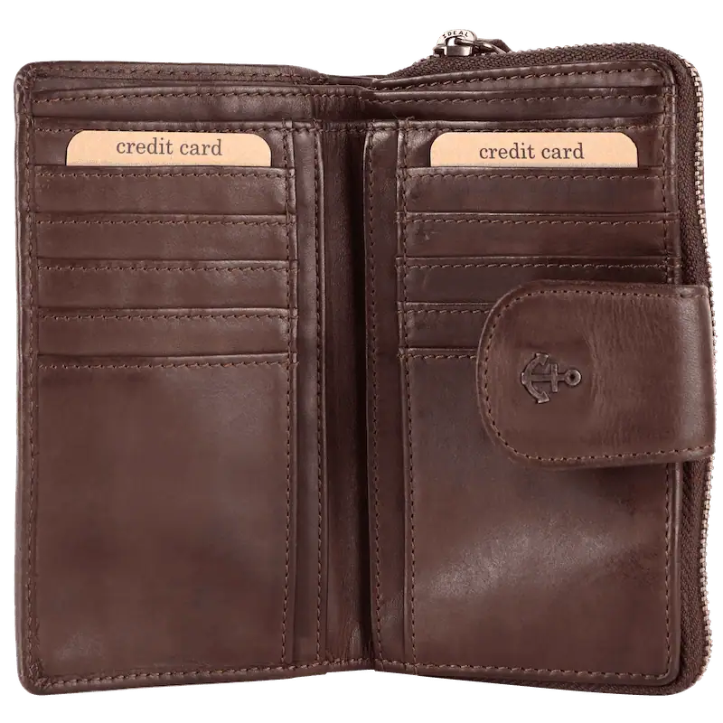 Geldbörse 16x9cm in Braun mit Reißverschluss und Lasche - leder-accessoires.com