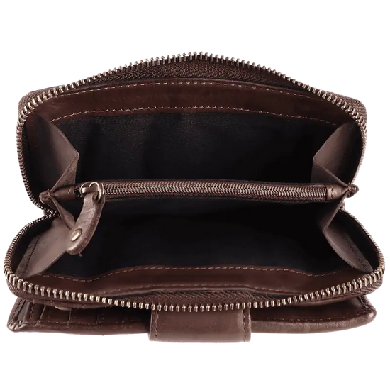 Geldbörse 16x9cm in Braun mit Reißverschluss und Lasche - leder-accessoires.com