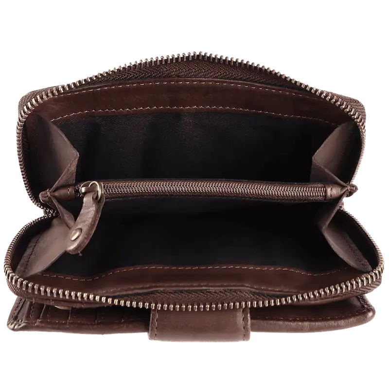Geldbörse 16x9cm in Braun mit Reißverschluss und Lasche - leder-accessoires.com