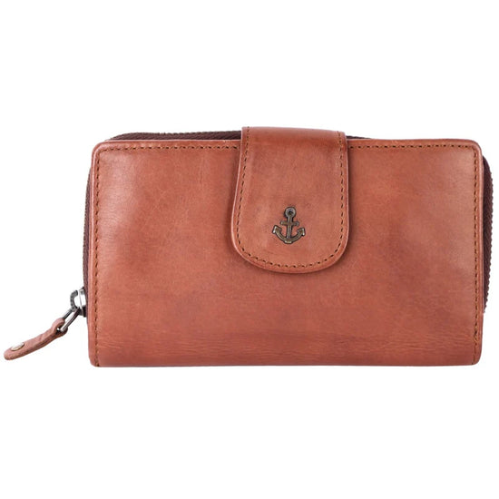 Geldbörse 16x9cm in Cognac mit Reißverschluss und Lasche - leder-accessoires.com