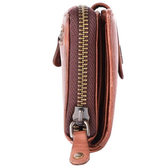 Geldbörse 16x9cm in Cognac mit Reißverschluss und Lasche - leder-accessoires.com
