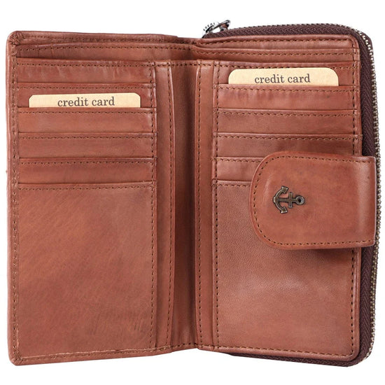 Geldbörse 16x9cm in Cognac mit Reißverschluss und Lasche - leder-accessoires.com