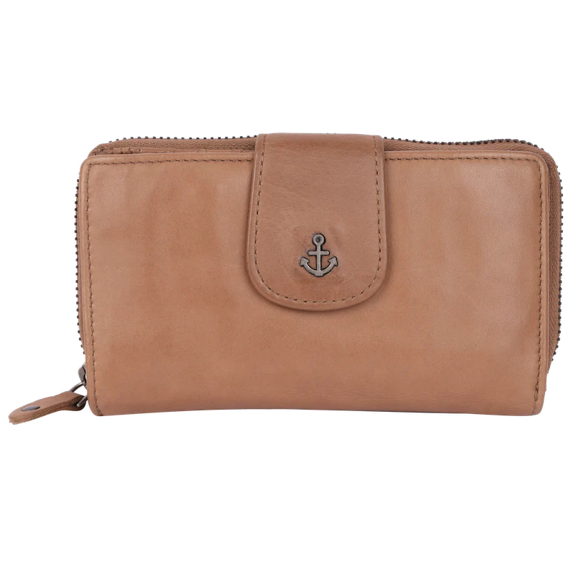 Geldbörse 16x9cm in Natur mit Reißverschluss und Lasche - leder-accessoires.com