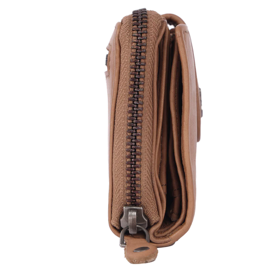 Geldbörse 16x9cm in Natur mit Reißverschluss und Lasche - leder-accessoires.com