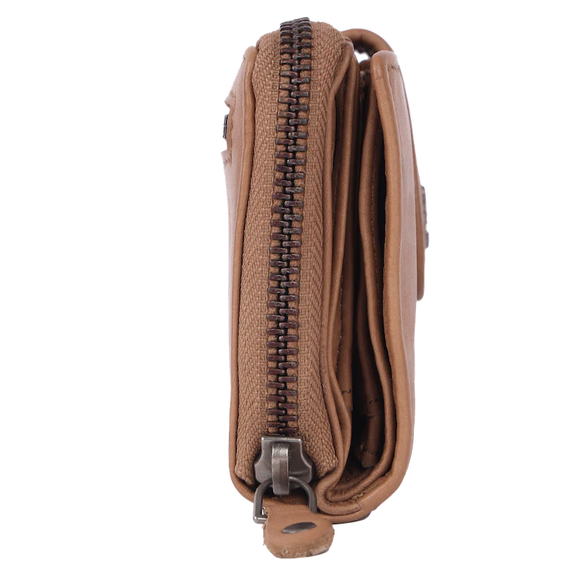 Geldbörse 16x9cm in Natur mit Reißverschluss und Lasche - leder-accessoires.com
