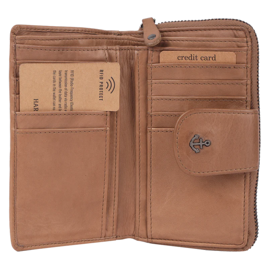 Geldbörse 16x9cm in Natur mit Reißverschluss und Lasche - leder-accessoires.com