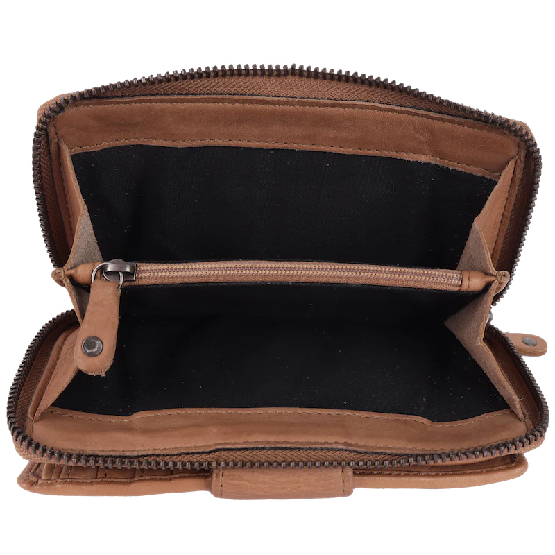 Geldbörse 16x9cm in Natur mit Reißverschluss und Lasche - leder-accessoires.com