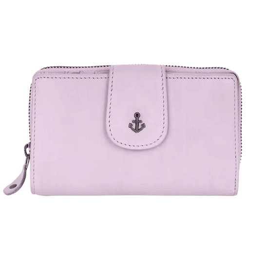 Geldbörse 16x9cm in Flieder mit Reißverschluss und Lasche - leder-accessoires.com