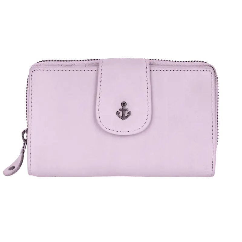 Geldbörse 16x9cm in Flieder mit Reißverschluss und Lasche - leder-accessoires.com
