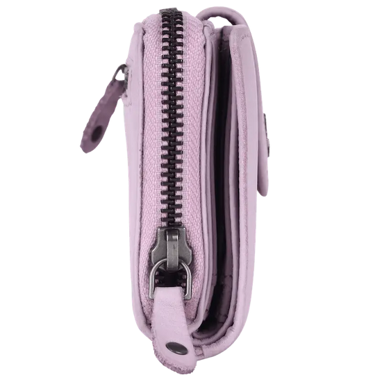 Geldbörse 16x9cm in Flieder mit Reißverschluss und Lasche - leder-accessoires.com