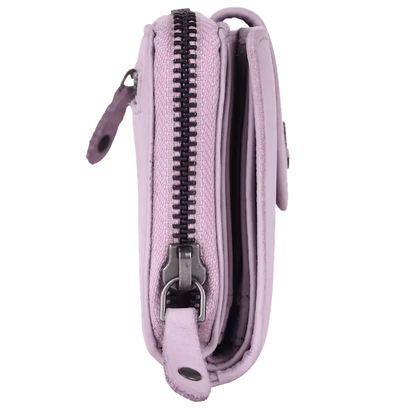 Geldbörse 16x9cm in Flieder mit Reißverschluss und Lasche - leder-accessoires.com