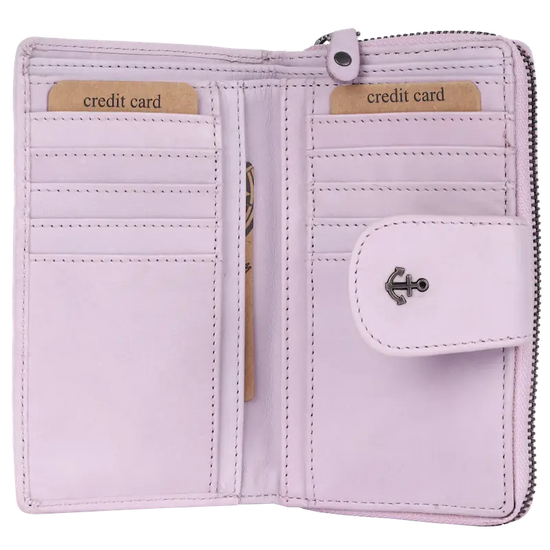 Geldbörse 16x9cm in Flieder mit Reißverschluss und Lasche - leder-accessoires.com