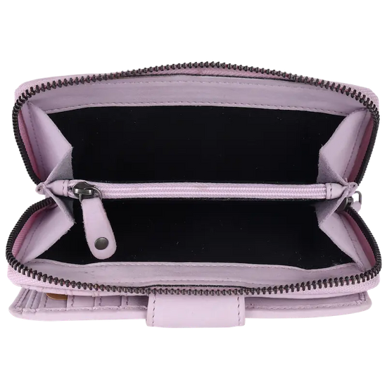 Geldbörse 16x9cm in Flieder mit Reißverschluss und Lasche - leder-accessoires.com