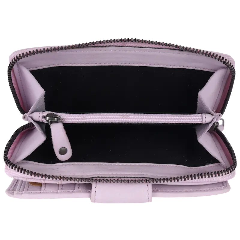 Geldbörse 16x9cm in Flieder mit Reißverschluss und Lasche - leder-accessoires.com