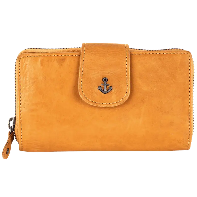 Geldbörse 16x9cm in Gelb mit Reißverschluss und Lasche - leder-accessoires.com