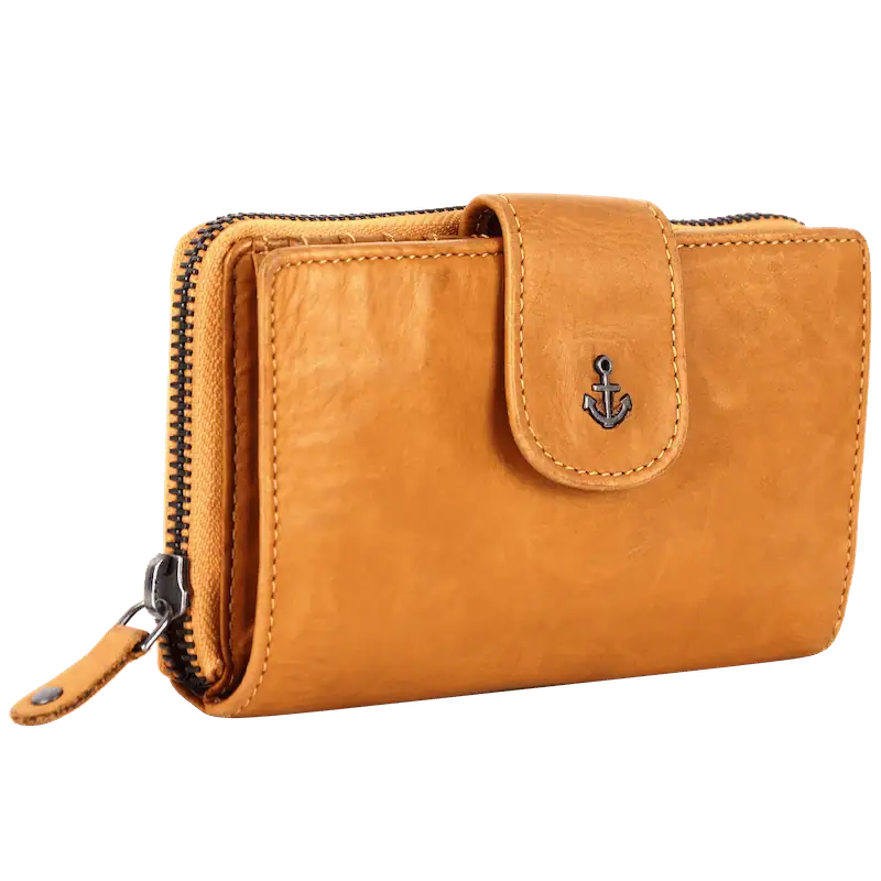 Geldbörse 16x9cm in Gelb mit Reißverschluss und Lasche - leder-accessoires.com