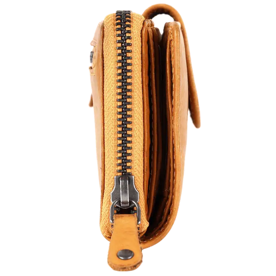 Geldbörse 16x9cm in Gelb mit Reißverschluss und Lasche - leder-accessoires.com