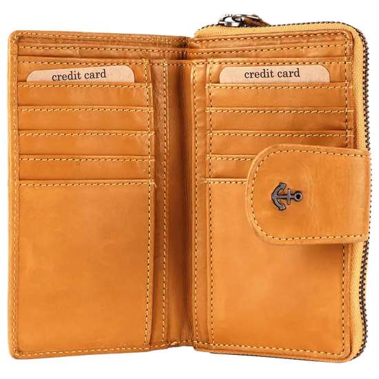 Geldbörse 16x9cm in Gelb mit Reißverschluss und Lasche - leder-accessoires.com