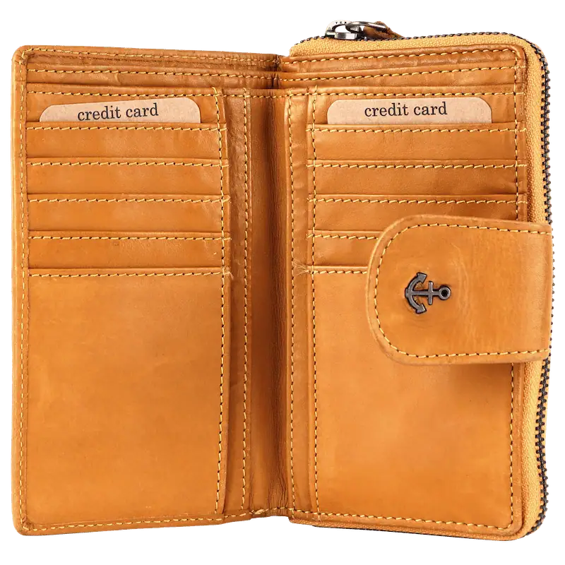 Geldbörse 16x9cm in Gelb mit Reißverschluss und Lasche - leder-accessoires.com