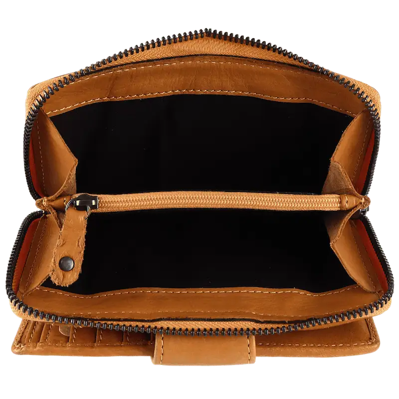 Geldbörse 16x9cm in Gelb mit Reißverschluss und Lasche - leder-accessoires.com