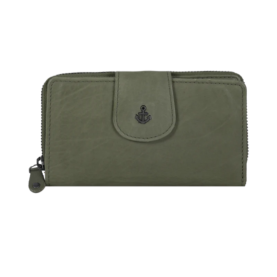 Geldbörse 16x9cm in Grün|Oliv mit Reißverschluss und Lasche - leder-accessoires.com