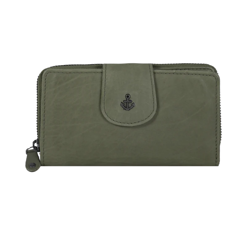 Geldbörse 16x9cm in Grün|Oliv mit Reißverschluss und Lasche - leder-accessoires.com