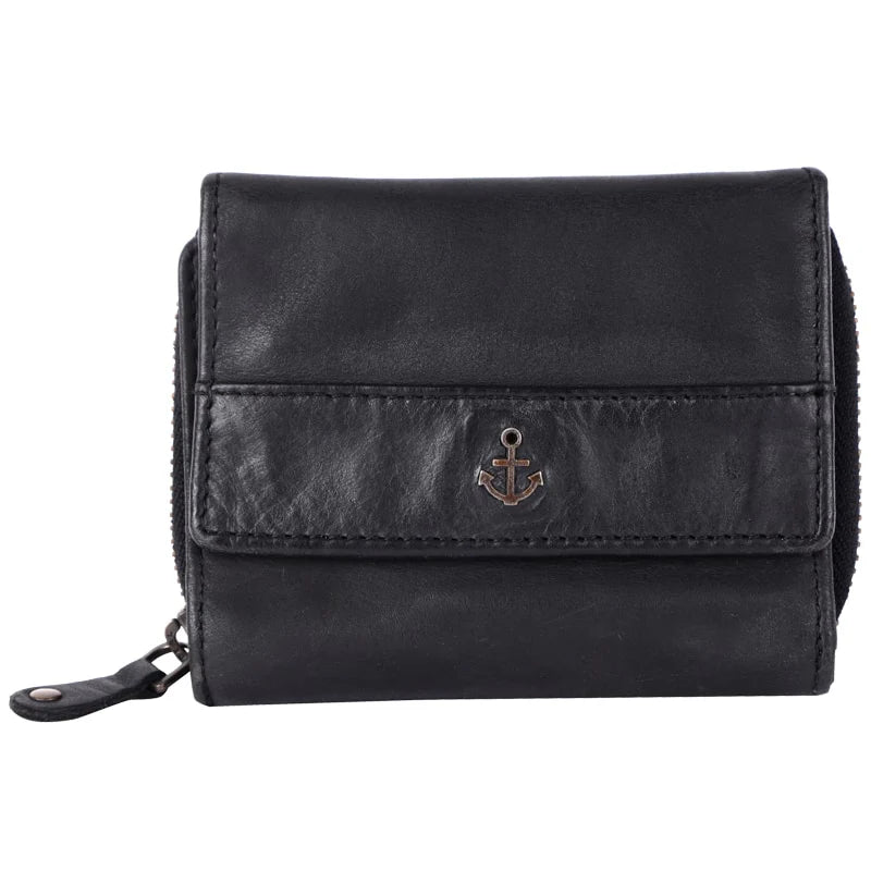 Geldbörse 12x9,5cm in Schwarz mit separatem Reißverschlussfach - leder-accessoires.com