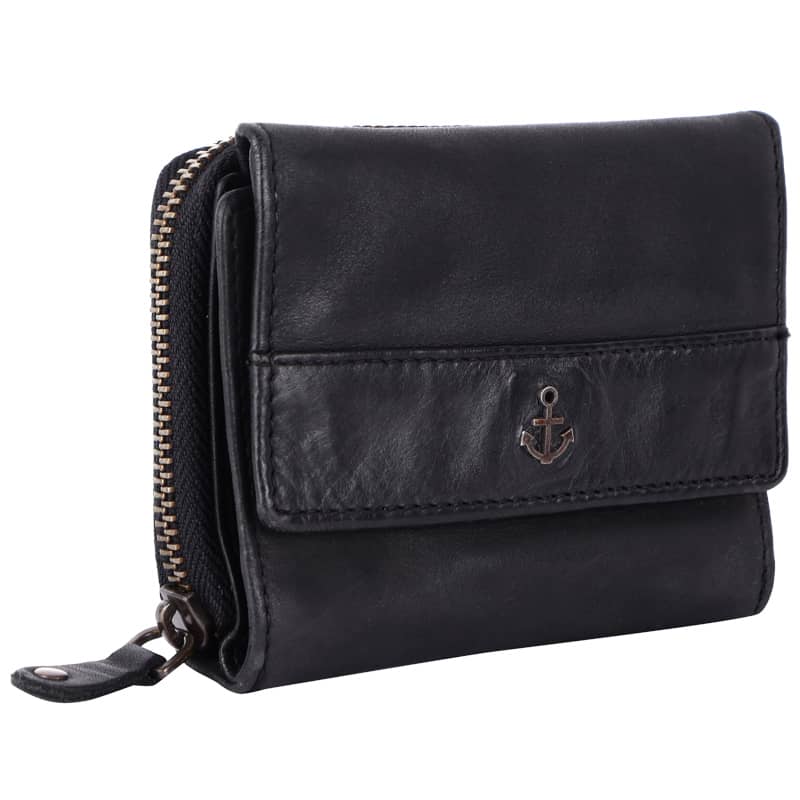 Geldbörse 12x9,5cm in Schwarz mit separatem Reißverschlussfach - leder-accessoires.com