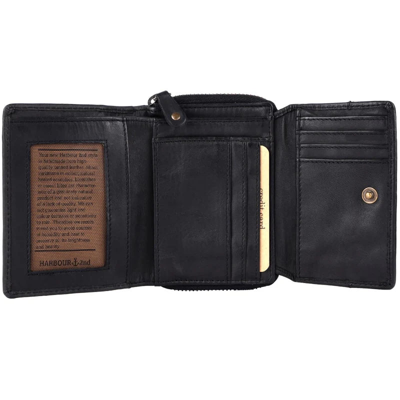 Geldbörse 12x9,5cm in Schwarz mit separatem Reißverschlussfach - leder-accessoires.com