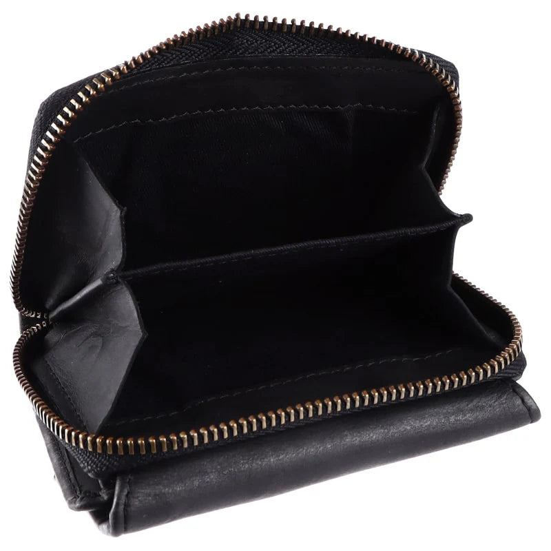 Geldbörse 12x9,5cm in Schwarz mit separatem Reißverschlussfach - leder-accessoires.com