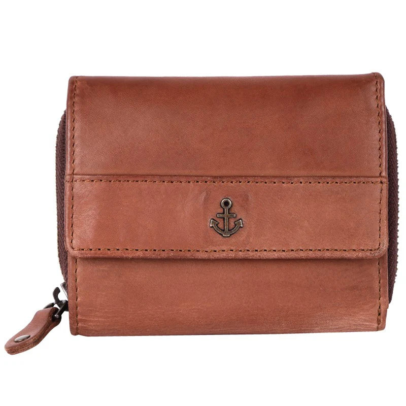 Geldbörse 12x9,5cm in Cognac mit separatem Reißverschlussfach - leder-accessoires.com