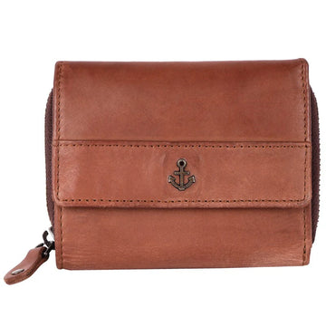 Geldbörse 12x9,5cm in Cognac mit separatem Reißverschlussfach - leder-accessoires.com