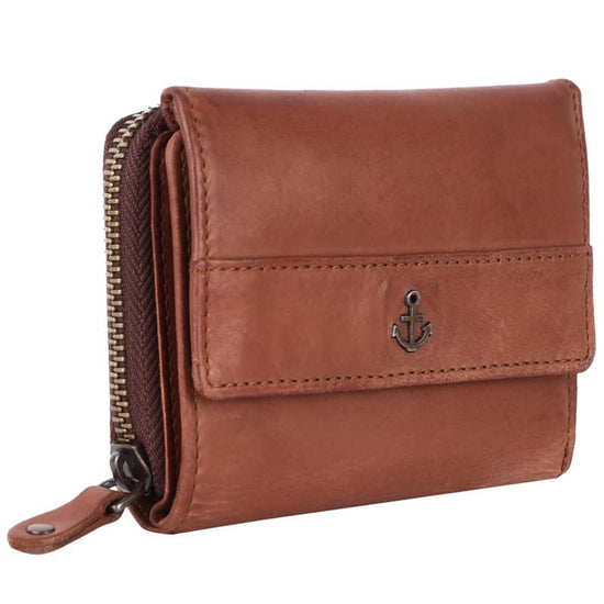 Geldbörse 12x9,5cm in Cognac mit separatem Reißverschlussfach - leder-accessoires.com