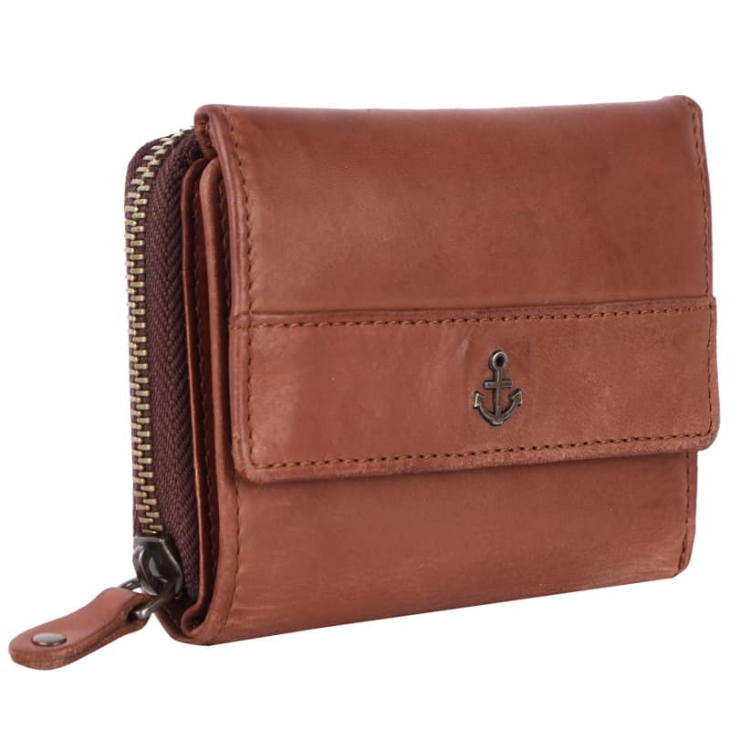 Geldbörse 12x9,5cm in Cognac mit separatem Reißverschlussfach - leder-accessoires.com